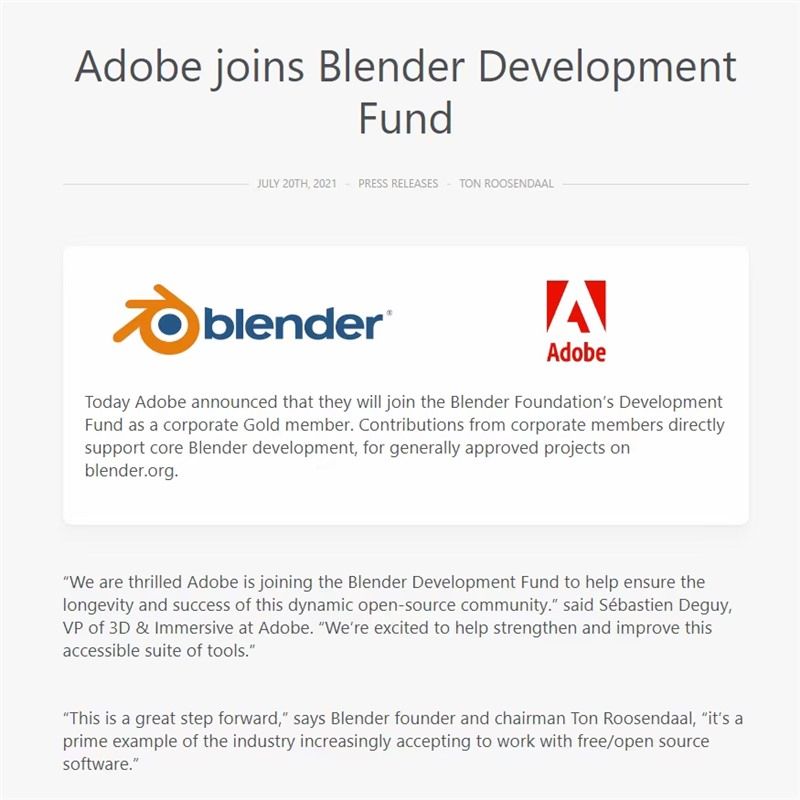 c++|Adobe 加入 Blender 基金会：捐款将会直接支持 Blender 核心开发