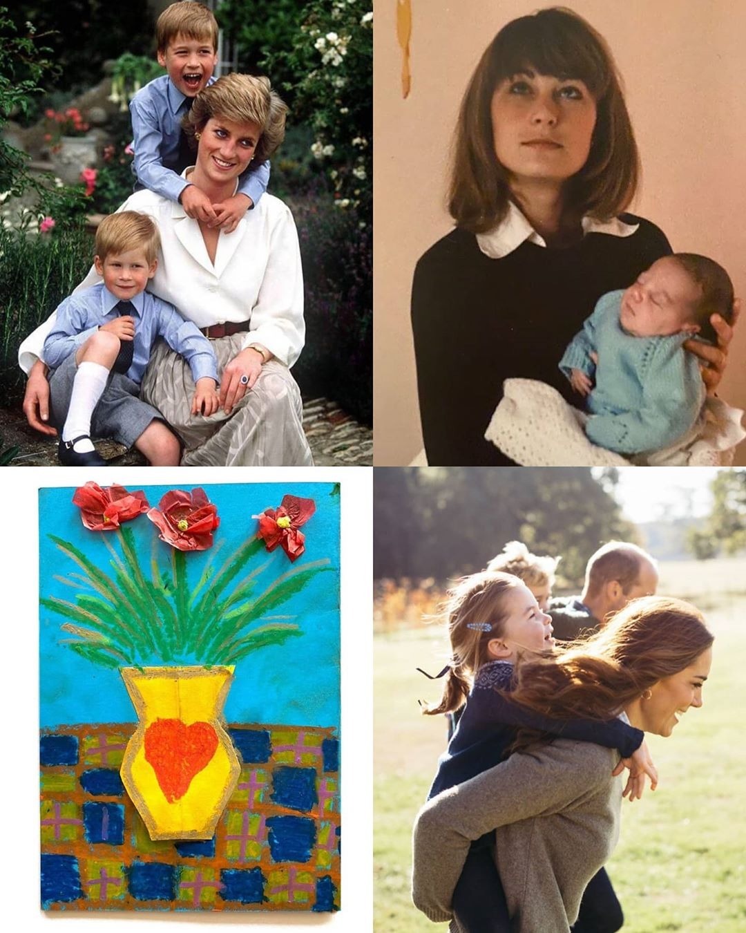 英王室联手庆母亲节，剑桥三宝作画致敬戴妃，乔治继承查尔斯画风