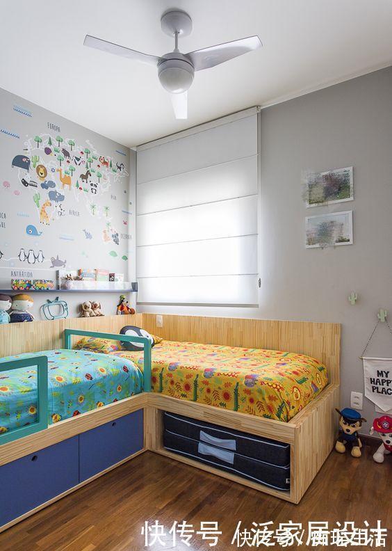 转角|二胎家庭不做上下铺,越来越多人都把2张床靠墙放,中间做收纳柜