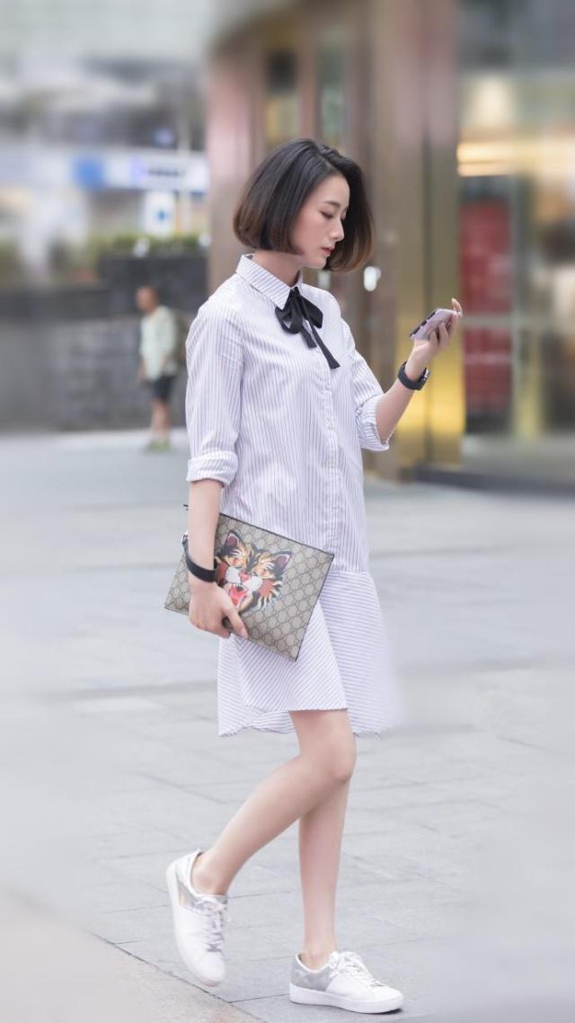 清新|清新靓丽的短发美女,白色的衬衫裙简洁大方,展现亭亭玉立的美感