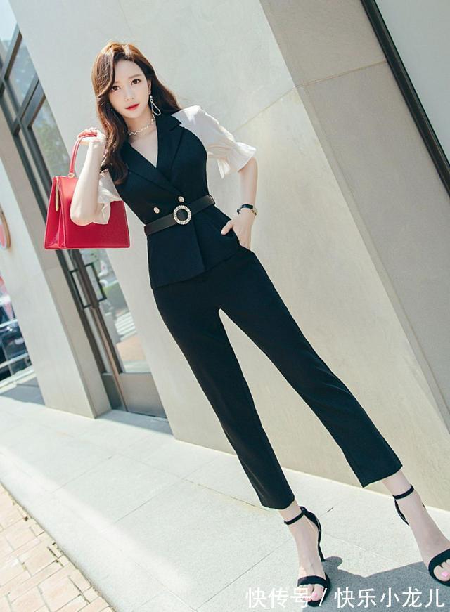 时尚|时尚气质的小西装搭配休闲直筒的小脚九分裤，穿出时尚气质