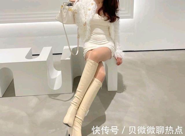 牛皮|白色小牛皮经典款细跟小腿靴
