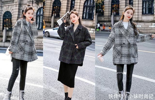 冬季加棉格纹毛呢大衣外套, 时髦减龄又显瘦, 穿出满满的少女感!