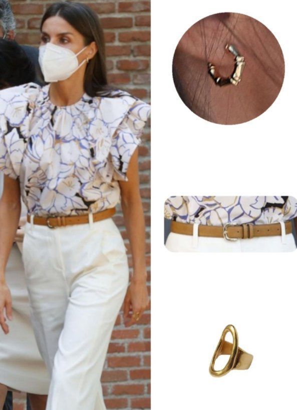 无敌|西班牙王后高级感无敌了，穿印花上衣配直筒裤好美，真给国王长脸