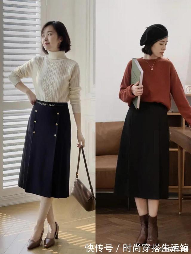 百褶裙|?今年火了一种穿法,叫“毛衣+半裙”,显高又显瘦,小个子也能穿
