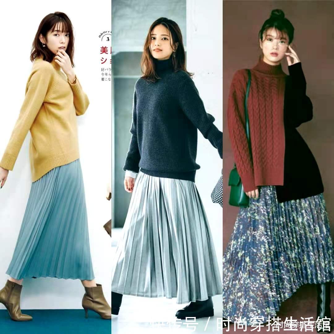 风毛衣|毛衣下面不一定搭裤子,今年流行“毛衣+半裙”,时髦保暖又高级