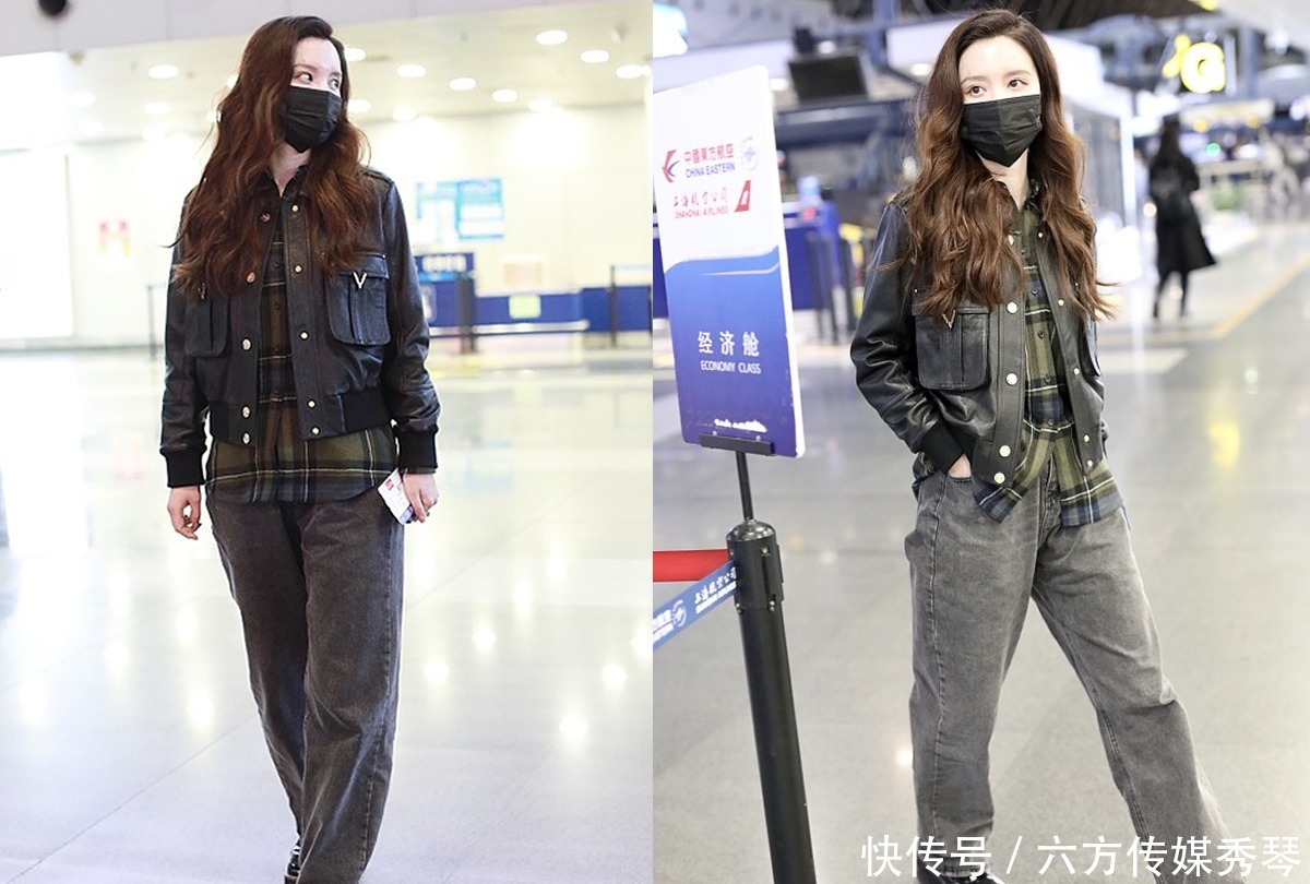 粉红|张萌成穿衣榜样,粉红格纹大衣清新甜美,蓝灰色派克大衣保暖帅气