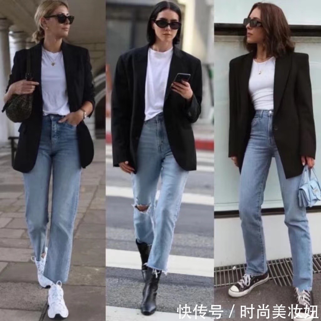 内衬|入春后,“黑色西装”依然是穿搭主角,搭配牛仔裤更洋气