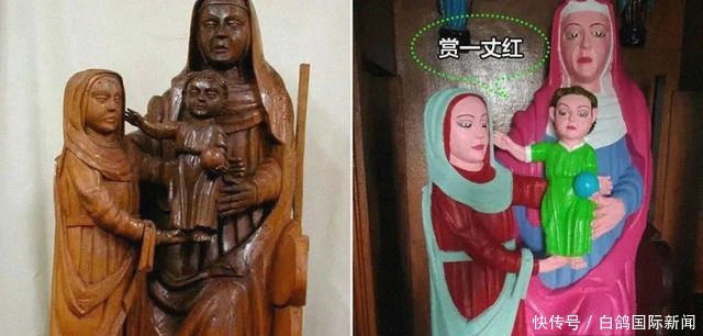 惨遭|画风奇特!西班牙古雕像惨遭遭毁容式修复