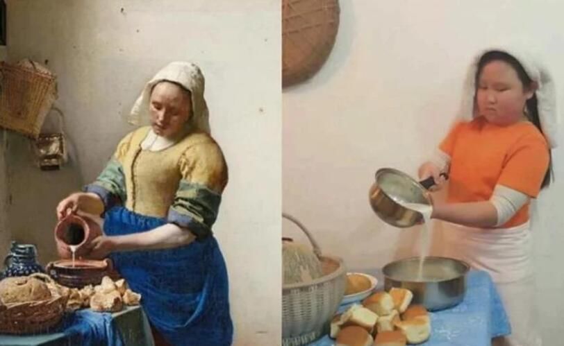 非常有趣的世界名画模仿照,哪一个模仿得最像,他是梵高本高吧?