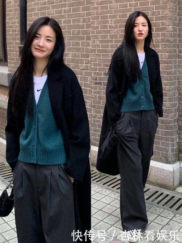 大衣在配不在多,学韩国博主一衣多穿,一件黑大衣一周穿搭不重复