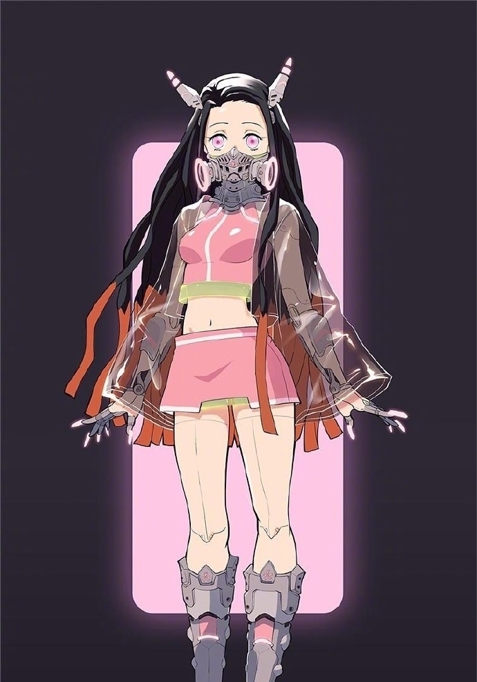 赛博朋克|鬼灭之刃+赛博朋克风,祢豆子戴上防毒面具,恋柱身材不能发原图