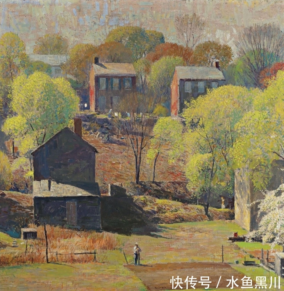 风景$印象派风景油画:他使用别致的小笔触描绘光,描绘阳光下的大自然