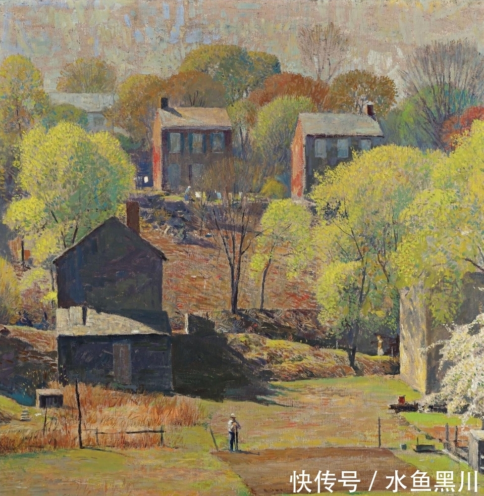 风景$印象派风景油画：他使用别致的小笔触描绘光，描绘阳光下的大自然