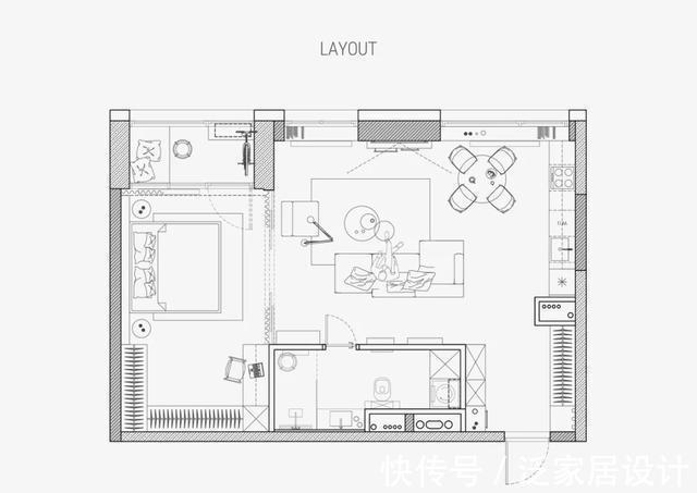 客厅|65㎡精致一居室公寓，灰色调高级到爆炸