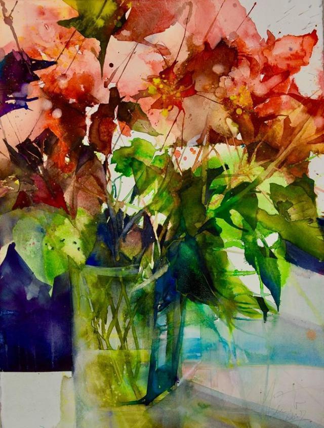 Elke&水彩画家Elke笔下的花花世界浓墨重彩之中隐去了繁花的具象(一)