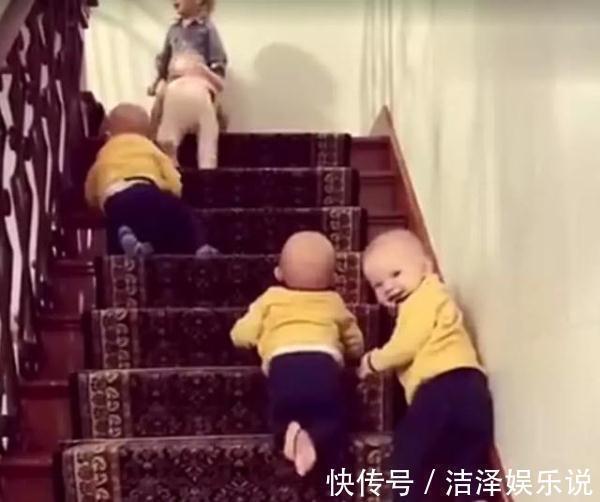 喜感|姐姐带四胞胎上楼梯，画面太有喜感了，妈妈看见了哭笑不得