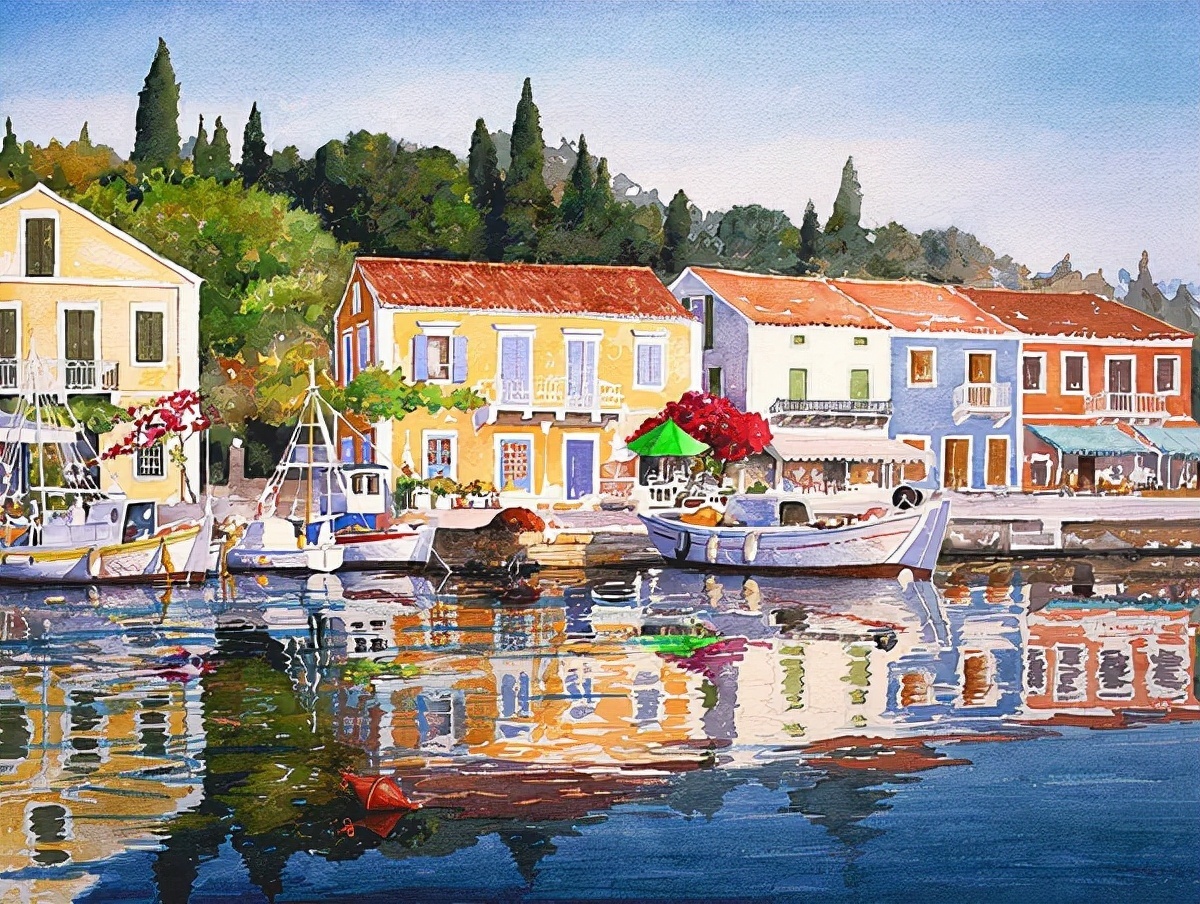 麦迪逊$希腊艺术家Pantelis Zografos,用水彩笔描绘希腊爱琴海美丽海岸风光
