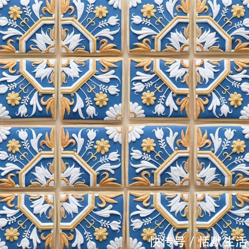 饼干|美到舍不得吃！甜品师手作花砖饼干，救救老夫的少女心！