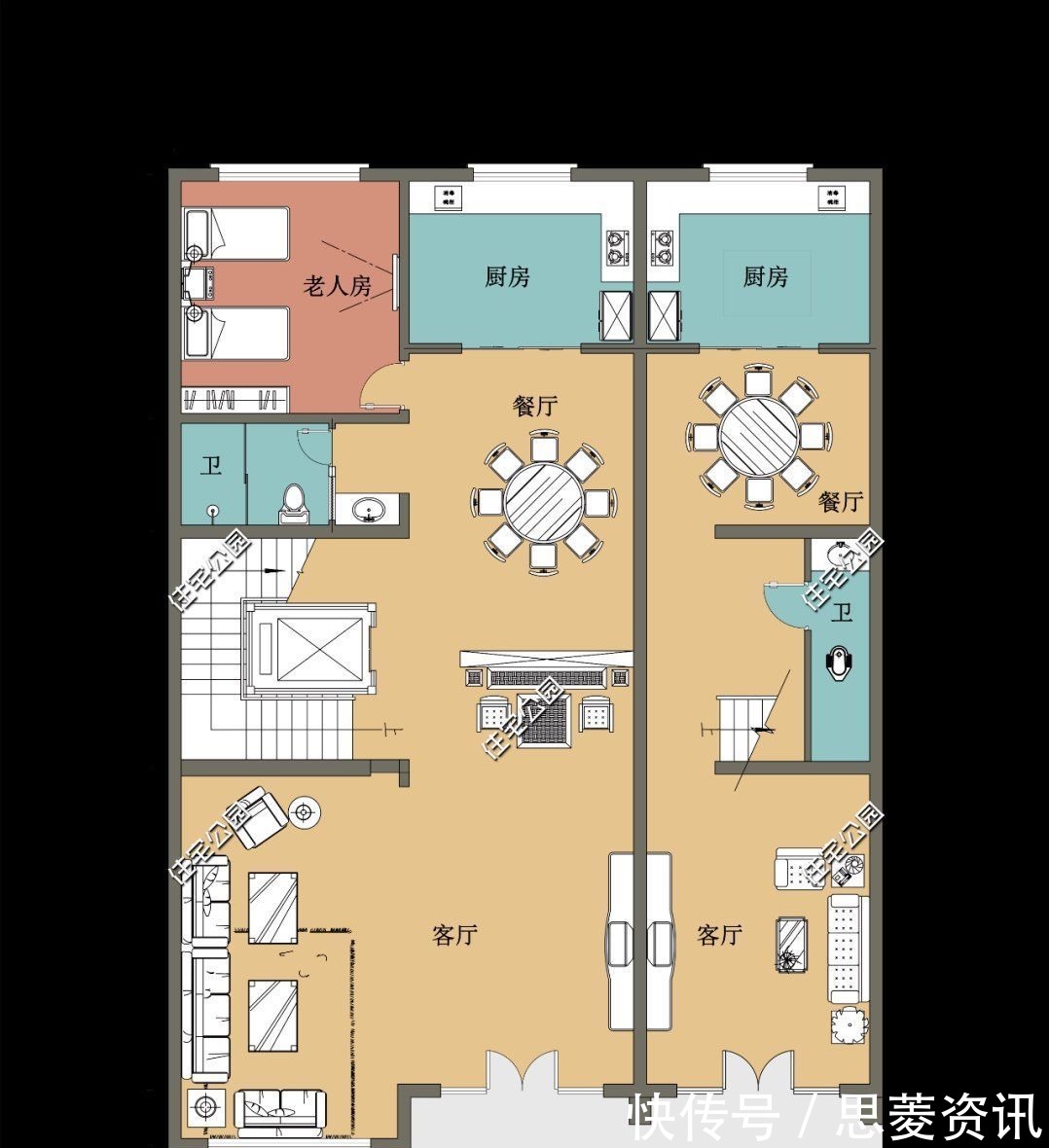 双拼|12×19米四层农村别墅，每层都有厨房客厅，自住、出租都能满足