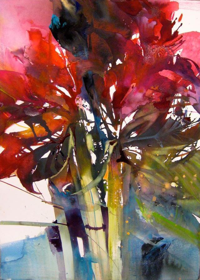 Elke&水彩画家Elke笔下的花花世界浓墨重彩之中隐去了繁花的具象(一)