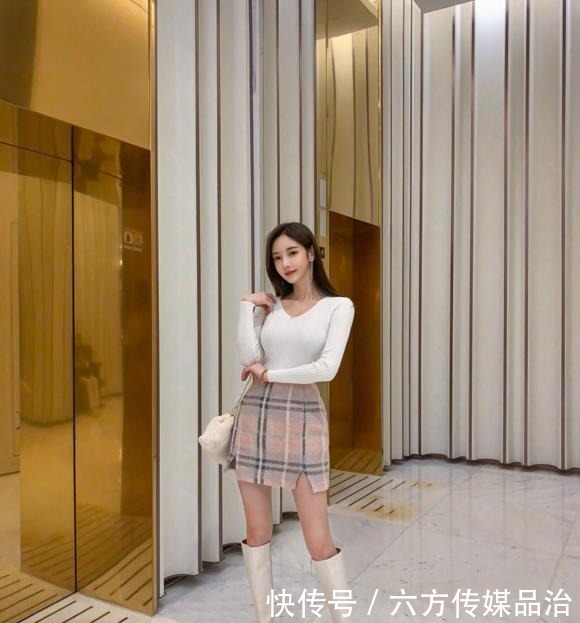 奶昔|孙允珠高清美图:樱桃芒果奶昔甜蜜格纹拼搭裙!