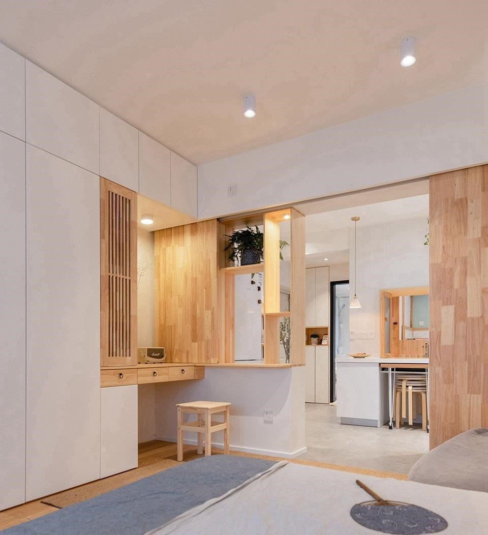 主卧门|45㎡小户型学区房,爆改后“小中见大”,整个家被一眼望穿