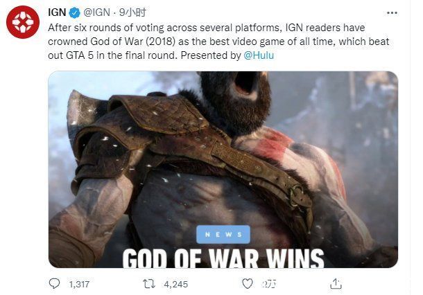 发布史|IGN发布史上最佳游戏投票淘汰赛《战神》夺冠