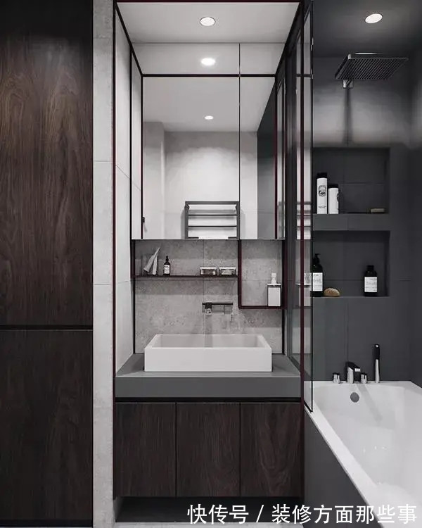 餐桌|86平现代二居室,餐桌、与中岛相连用金属架做「漂浮」状