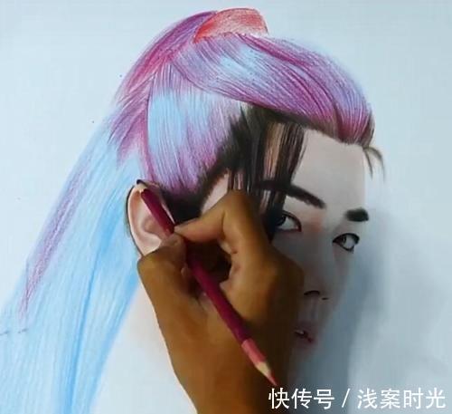 脖子#美术生彩铅绘“魏无羡”,画完脖子的那一刻,小飞侠:真实!