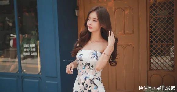 枝杈|美人美图孙允珠:油墨木槿枝杈水染雅韵抹肩裙!