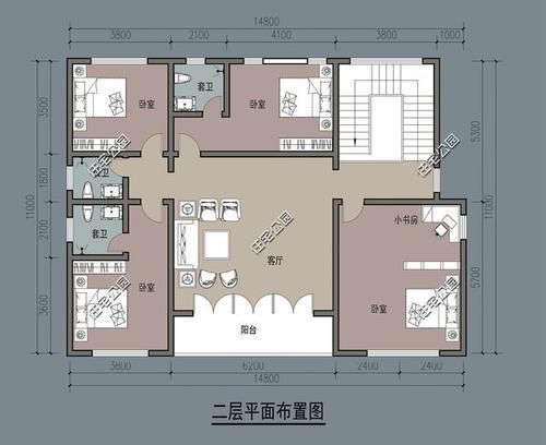 书房|东西面宽14米，南北宅基长19米，想盖2层进深10到12米，底层两卧，怎么设计？