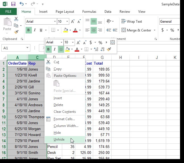 (excel怎么取消隐藏行或列)如何在Excel 2013中隐藏和取消隐藏行和列