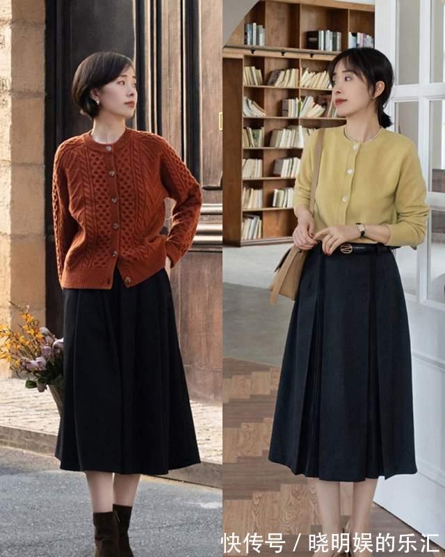 针织衫 冬天衣柜里不能没裙子,6个“过膝半身裙”搭配,教你美丽不冻人