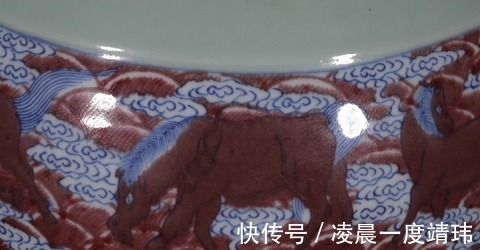 青花@清中期,粉青釉青花釉里红双象耳赏瓶