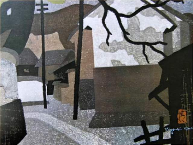 版画!日本近代版画大师斋藤清冬日雪景系列版画作品