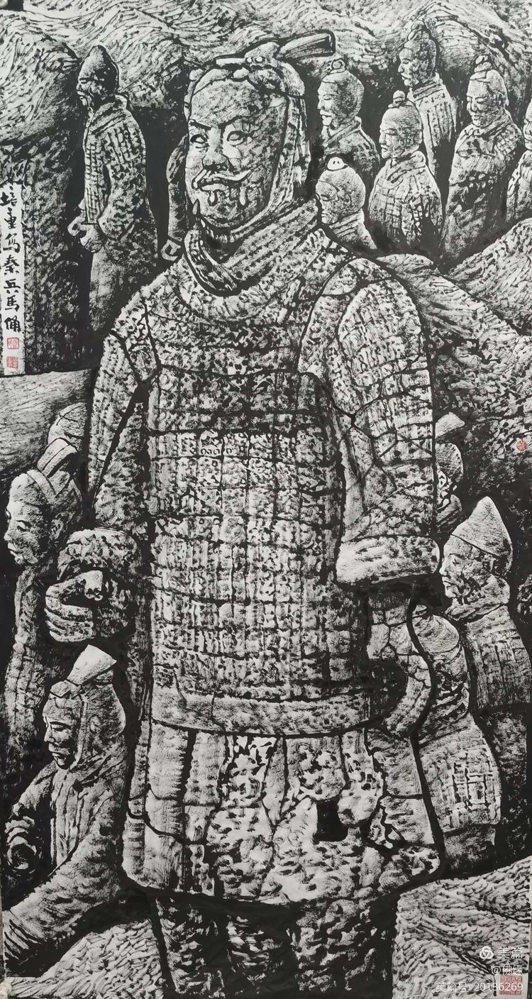 焦墨画|秦始皇兵马俑马培童焦墨组画，震动画坛，叹为观止！