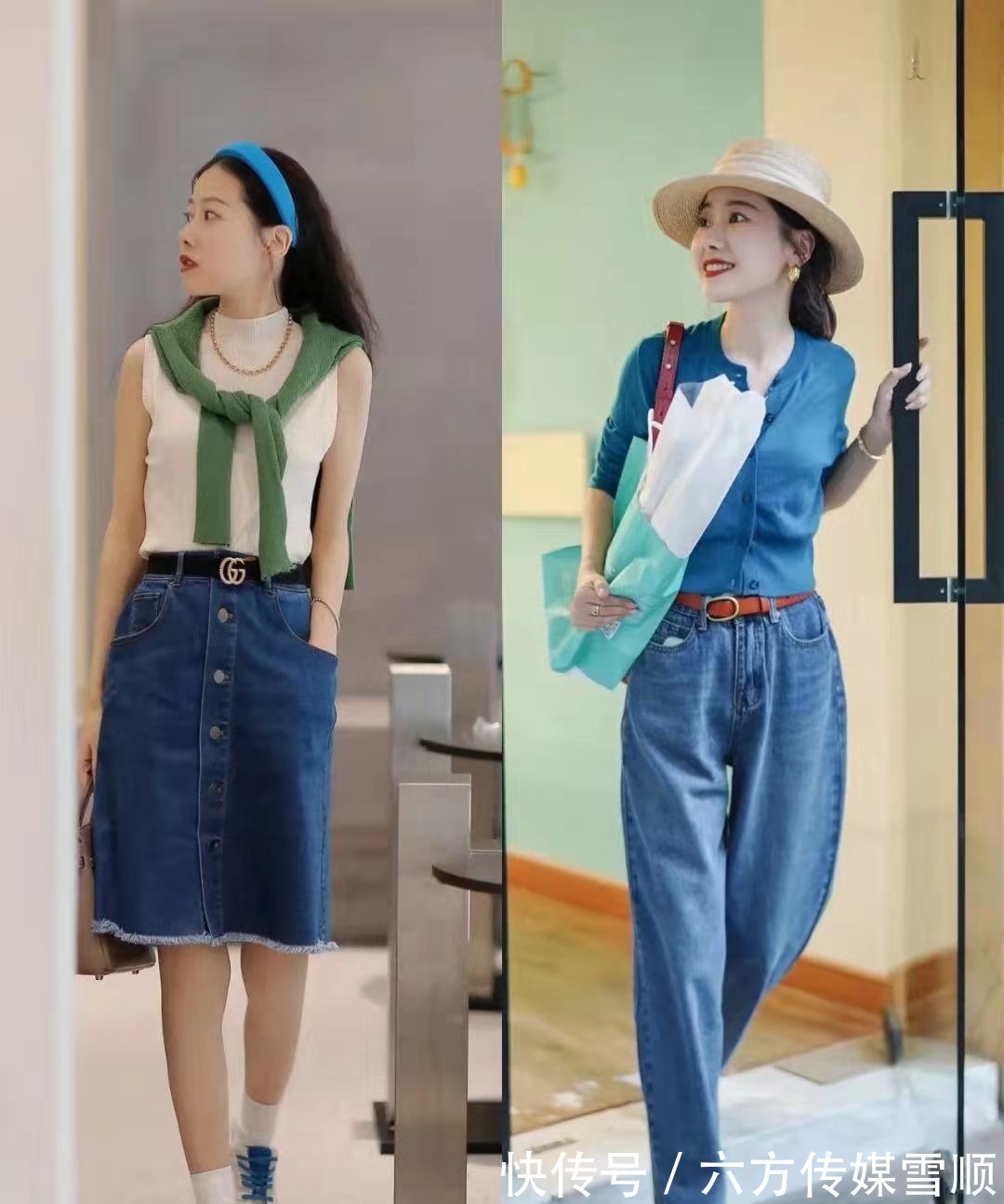 包臀裙|30、40岁女人可照搬的优雅穿搭，治愈感蓝色系，优雅又高级