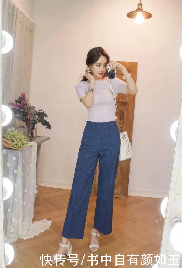 美图欣赏:孙允珠,海芋浅色俏皮弹力螺纹短袖衫