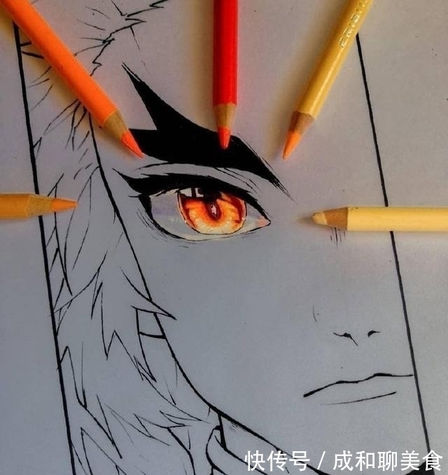 画师|手绘版《鬼灭之刃》眼睛,简单工具绘制出画面,光效太绝美了
