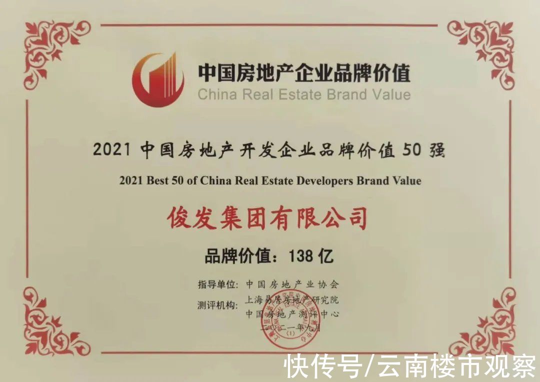 中国房企|稳步上升！俊发跻身中国房企品牌价值TOP40