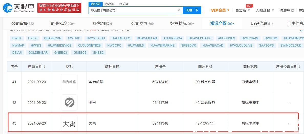商标|华为申请“大禹”商标，此前已申请仓颉、盘古、鲁班、鸿鹍等商标