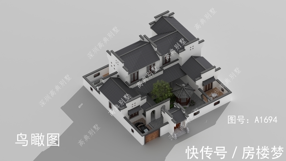 屋顶|中式庭院，屋顶坡度大，让整体看起来更高端