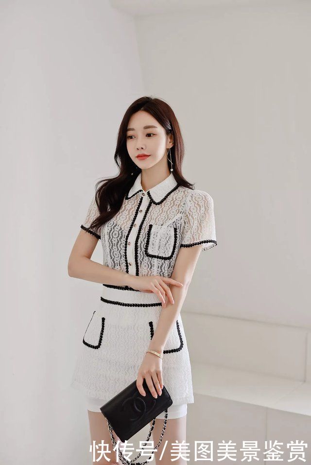 搭配|韩国女神孙允珠时尚搭配:镂空衬衣搭一体裙，彰显完美身材。