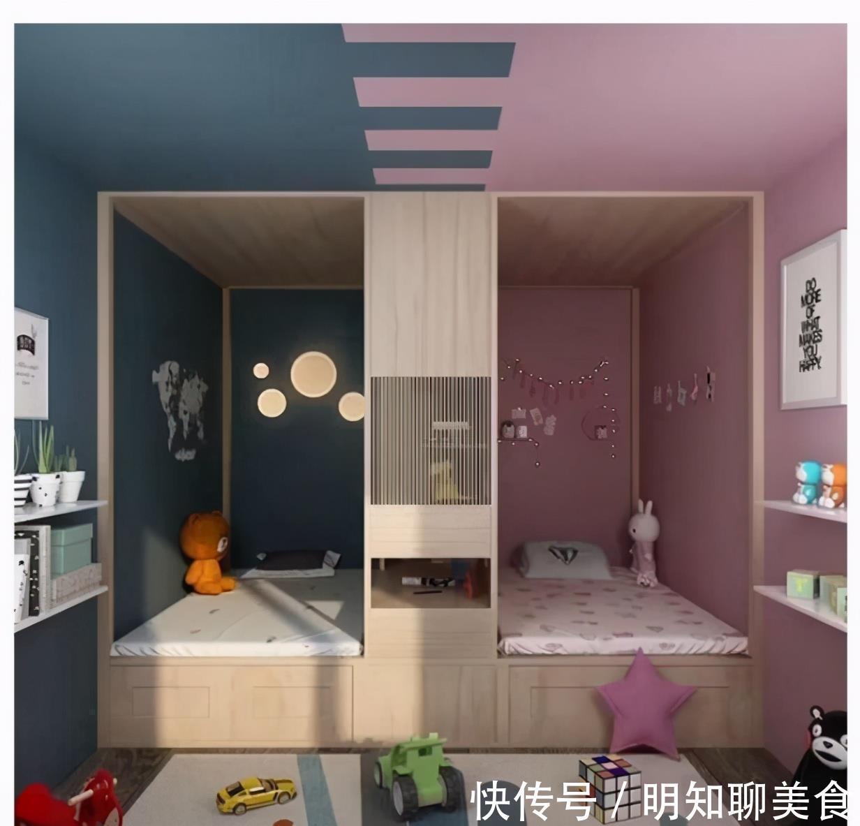 床铺|儿童房别装上下铺了,大床中间打柜子,一分为二变两床!