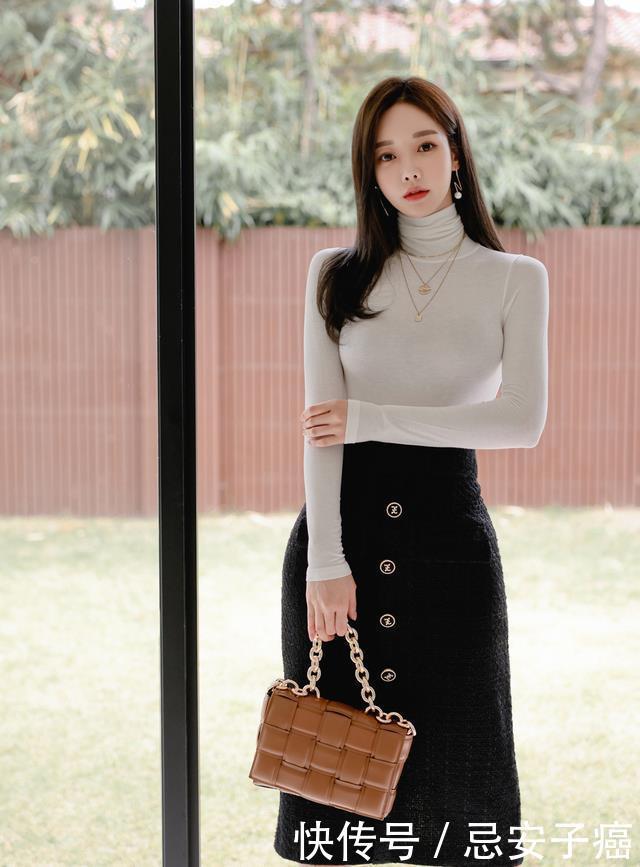 孙允珠每日穿搭：文雅贵气高领堆叠修身打底衫