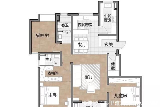 小吧|110平三居室,储物间、衣帽间、中西厨都有了(附设计图)!