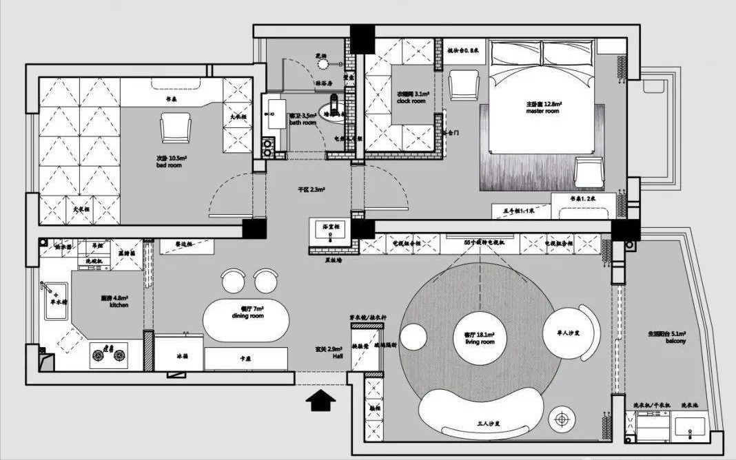 玄关|小夫妻的优雅两居，U型衣帽间真大气，圆形家居内敛又舒适，超美
