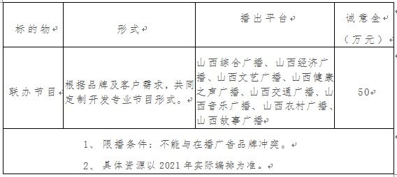 广播|山西广播电视台广播频率 2021广告资源经营权招标文件