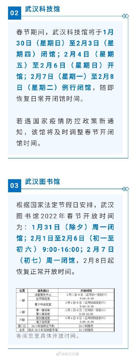 开放|武汉这些场所春节开放时间定了